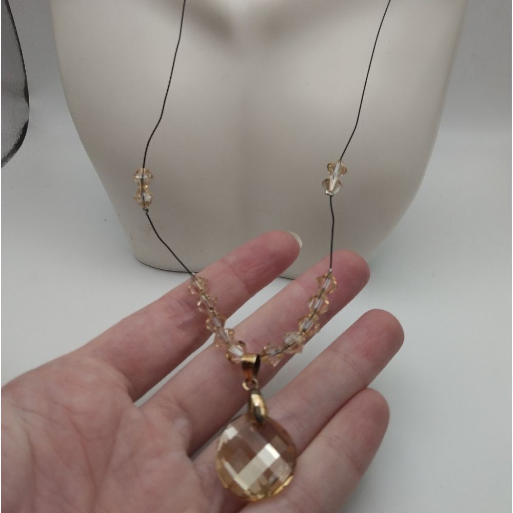 Art glass clear beaded wire necklace w barrel clasp closure Czech